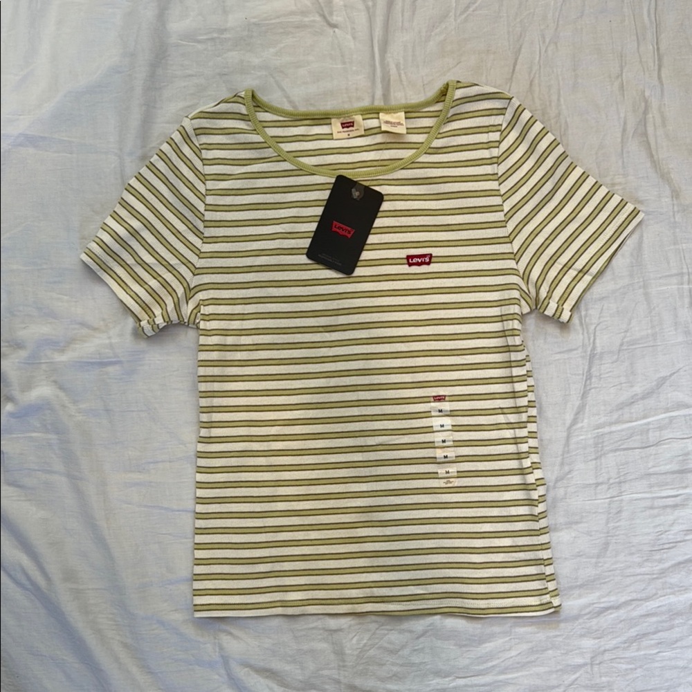 Levi's Green and White Striped Short Sleeve Tee